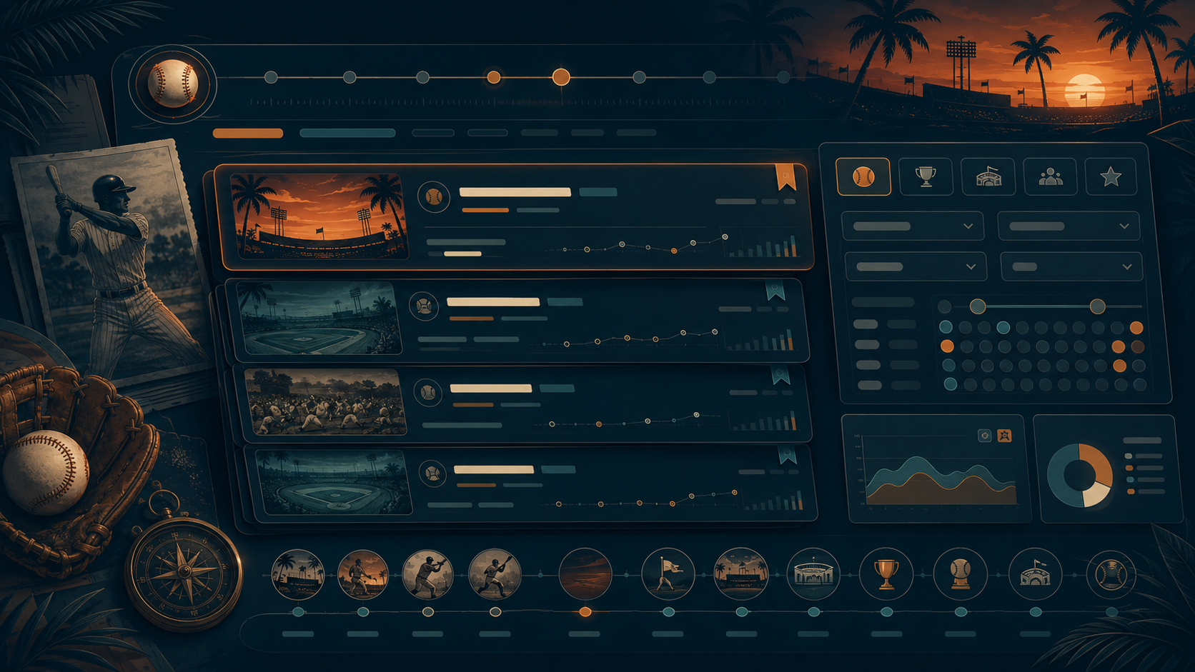 Stylized season archive dashboard illustration